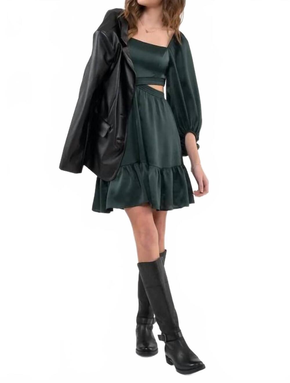 NEW BLU PEPPER square neck cut-out mini dress in hunter green